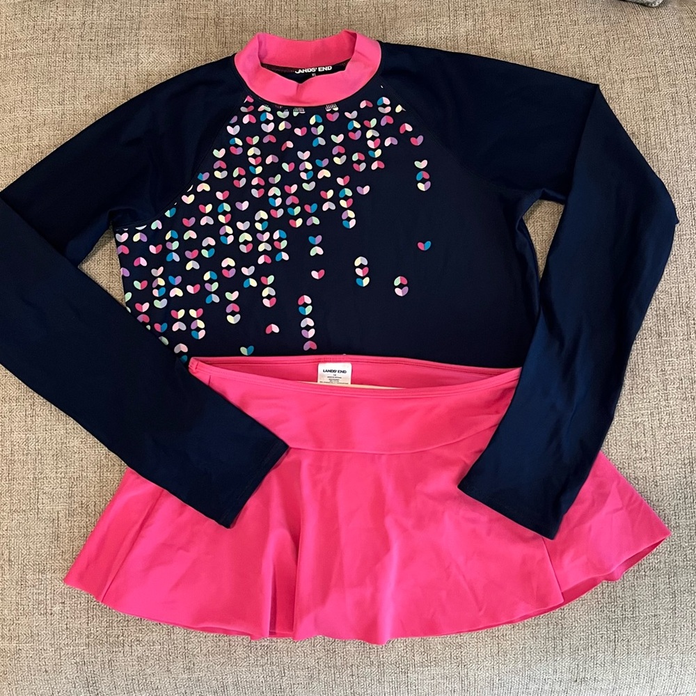 Lands' End Blue and Pink Rashguard Swim Set